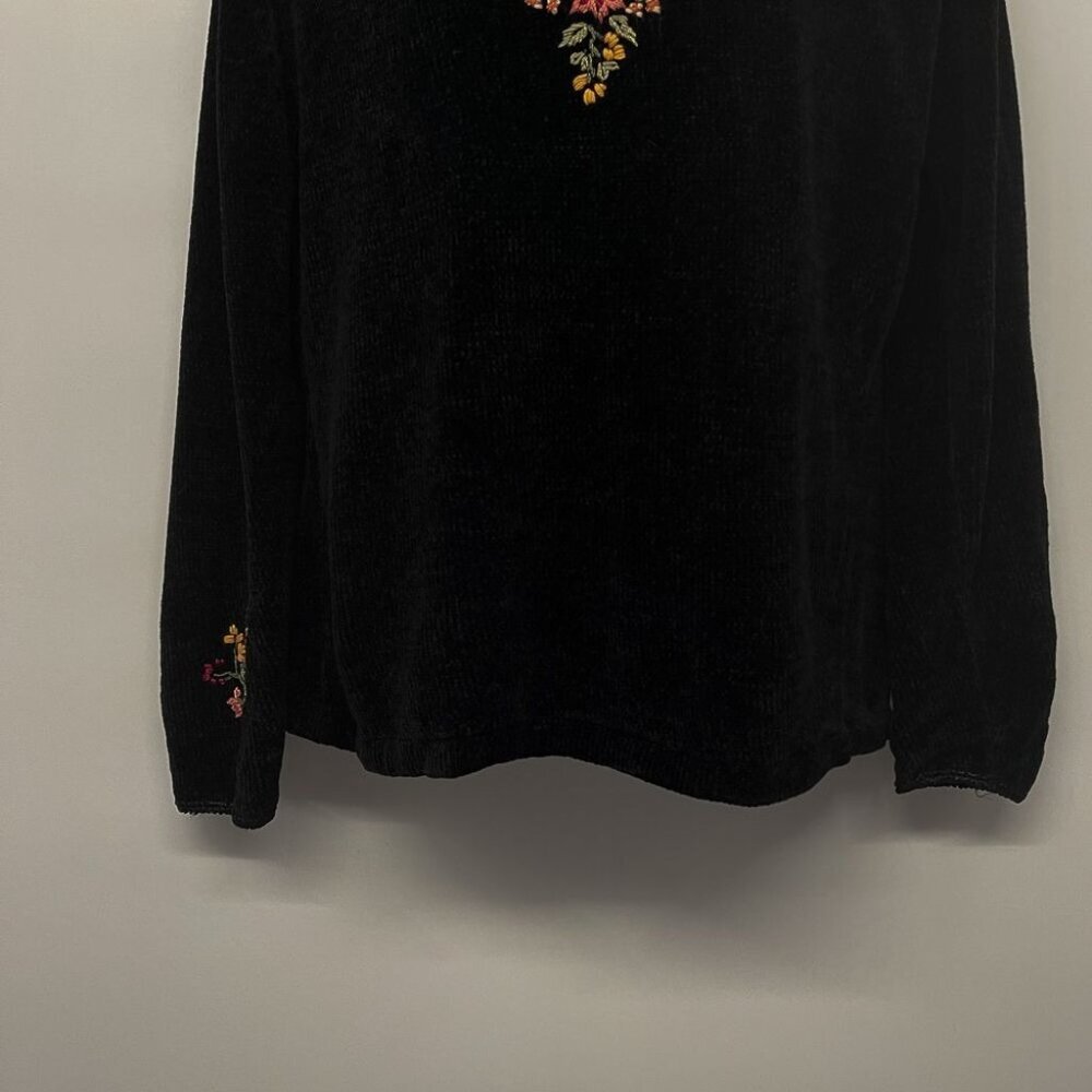 Vintage Velvet Floral Embroidered Sweater V Neck Top Blouse Long Sleeve 90s Blac - Picture 4 of 8